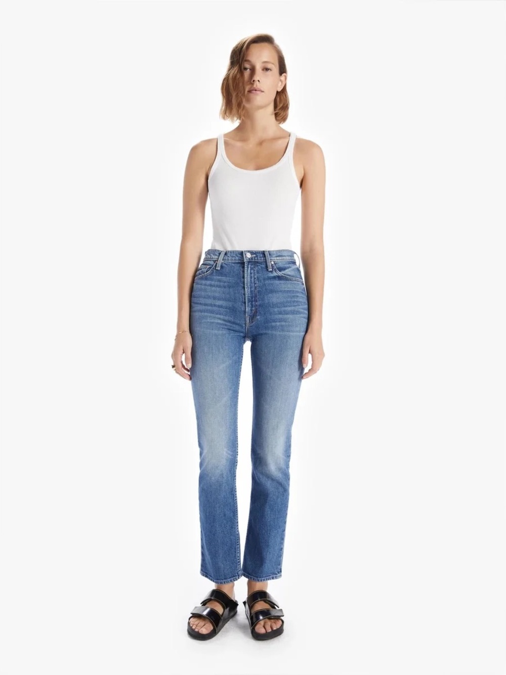 Mother Denim The High Waisted Rider Skimp in Cowboys Don't Cry